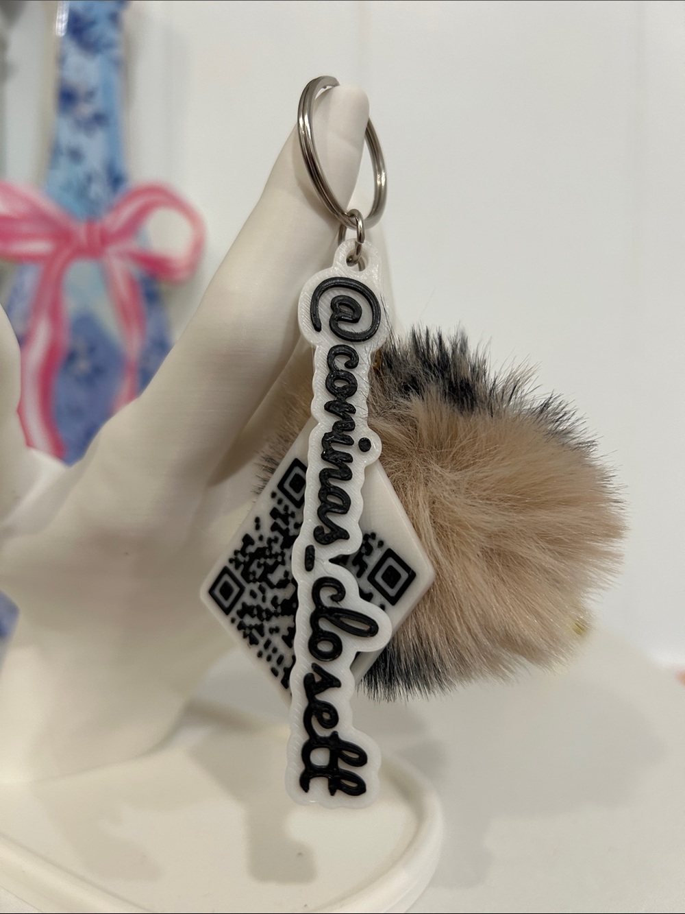 3D Printed Personalized Name Pom Pom Keychain